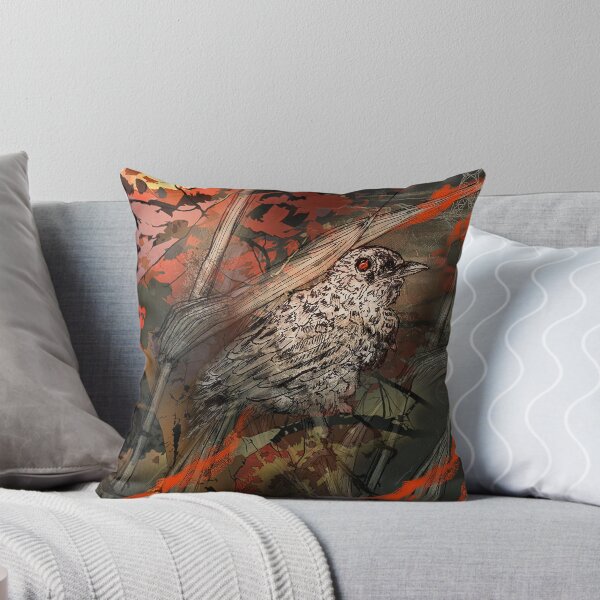 Item preview, Fire bird songbird perched in a flaming field designed and sold by sandpaperdaisy.