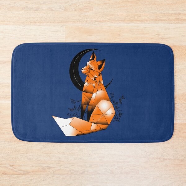 Item preview, Geometric Fox with crescent Moon and leaves Navy Blue background designed and sold by DemonicGloom.
