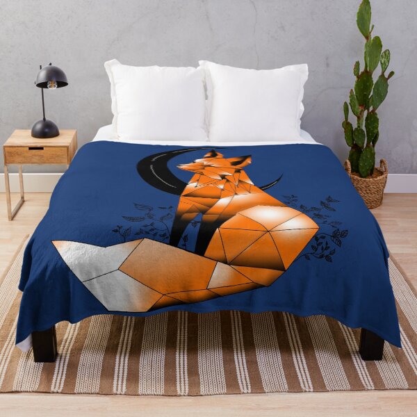 Item preview, Geometric Fox with crescent Moon and leaves Navy Blue background designed and sold by DemonicGloom.