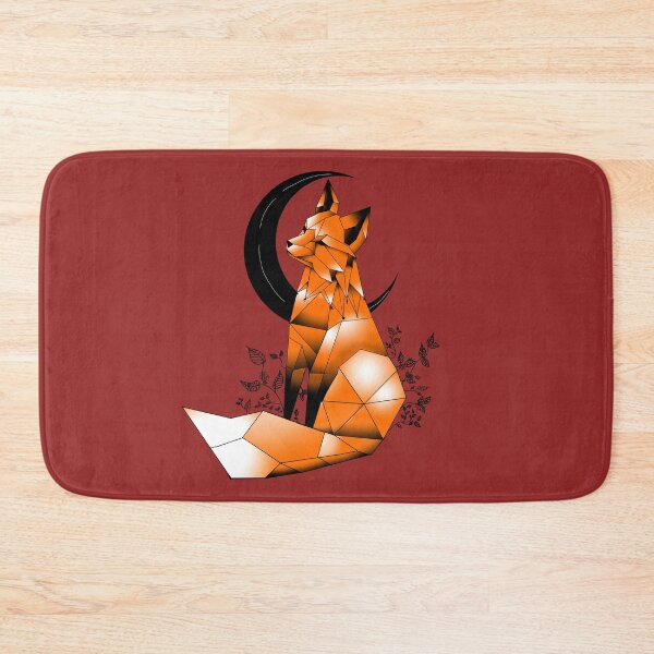 Item preview, Geometric Fox with crescent Moon and leaves dark red background designed and sold by DemonicGloom.