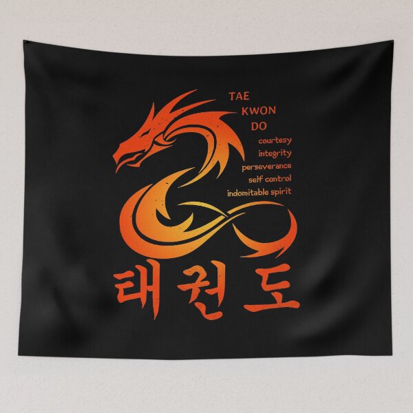 Item preview, Martial Arts Dragon in Color with Korean Taekwondo Symbols and 5 TKD Tenets designed and sold by FunWearVM.