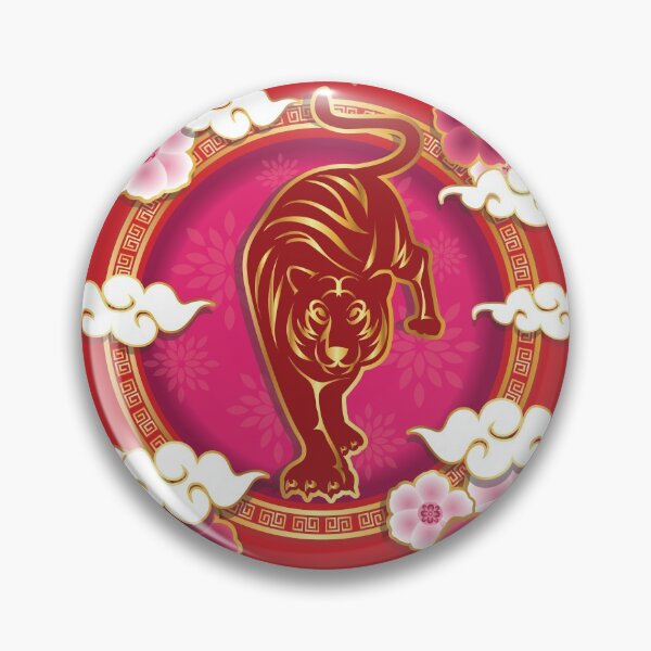 Item preview, Happy Chinese New Year 2022 Year of the Tiger - Red Tiger Pink Flowers - Fire Engine Red designed and sold by johnta17.