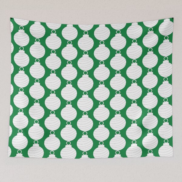Item preview, Happy Christmas Bauble Pattern, white on green designed and sold by Susan Marie Williams.