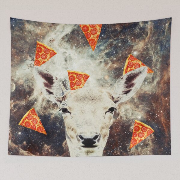 Item preview, Deer in flying pizza space, Deer Art, Collage Art, Surrealism designed and sold by avit1.