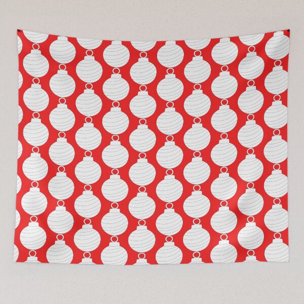 Item preview, Happy Christmas Bauble Pattern, white on red designed and sold by Susan Marie Williams.