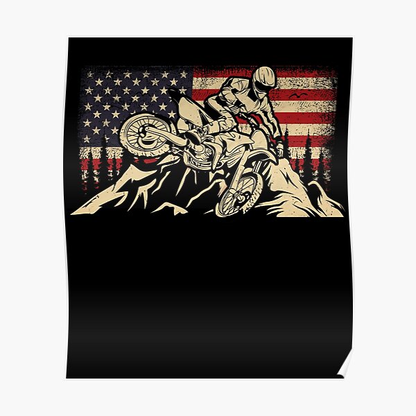 Pósters: Bandera Americana Moto De Motocross |