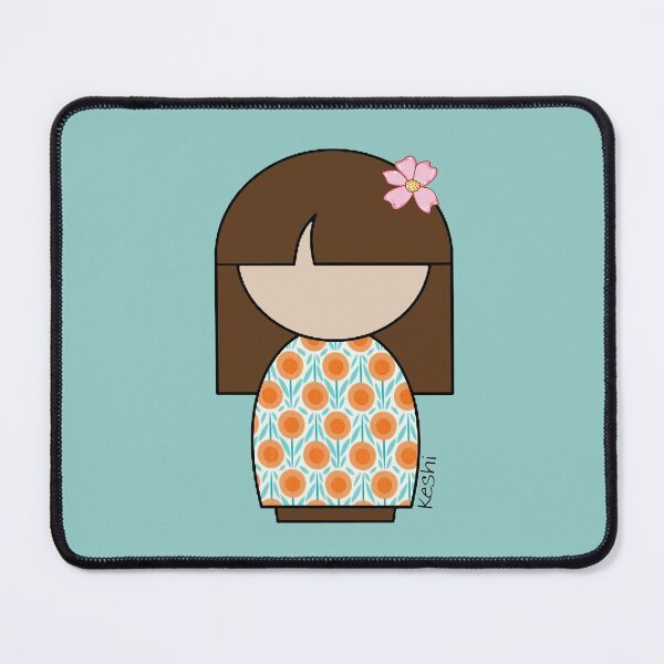 Item preview, Japanese Kokeshi Doll in Orange Dots and Floral Print designed and sold by lmcvinco.
