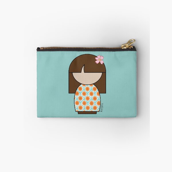 Item preview, Japanese Kokeshi Doll in Orange Dots and Floral Print designed and sold by lmcvinco.