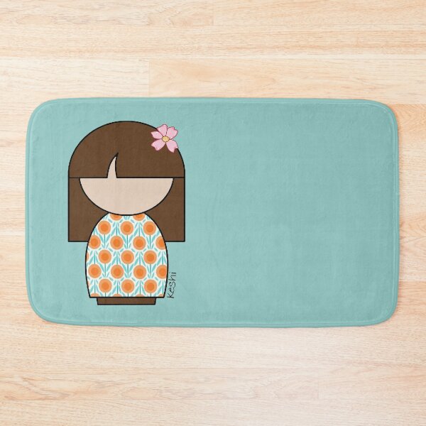 Item preview, Japanese Kokeshi Doll in Orange Dots and Floral Print designed and sold by lmcvinco.