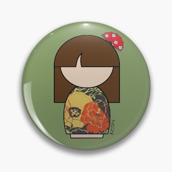 Item preview, Japanese Kokeshi Doll in Yellow and Orange Floral Print designed and sold by lmcvinco.