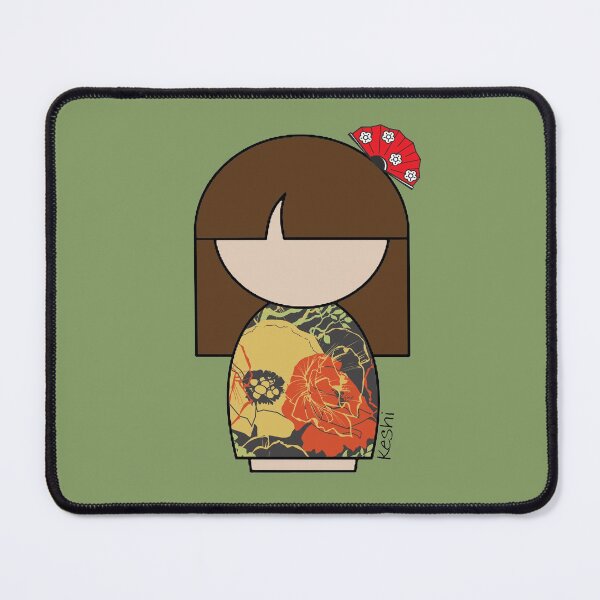 Item preview, Japanese Kokeshi Doll in Yellow and Orange Floral Print designed and sold by lmcvinco.