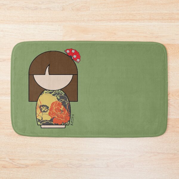 Item preview, Japanese Kokeshi Doll in Yellow and Orange Floral Print designed and sold by lmcvinco.