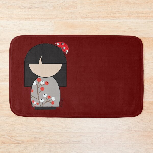 Item preview, Japanese Kokeshi Doll White and Red Flower Buds Print designed and sold by lmcvinco.