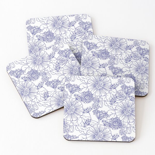 Item preview, Periwinkle and White Hand Drawn Floral Pattern - Pantone 2022 Color of the Year Very Peri 17-3938 designed and sold by ColorOfTheYears.