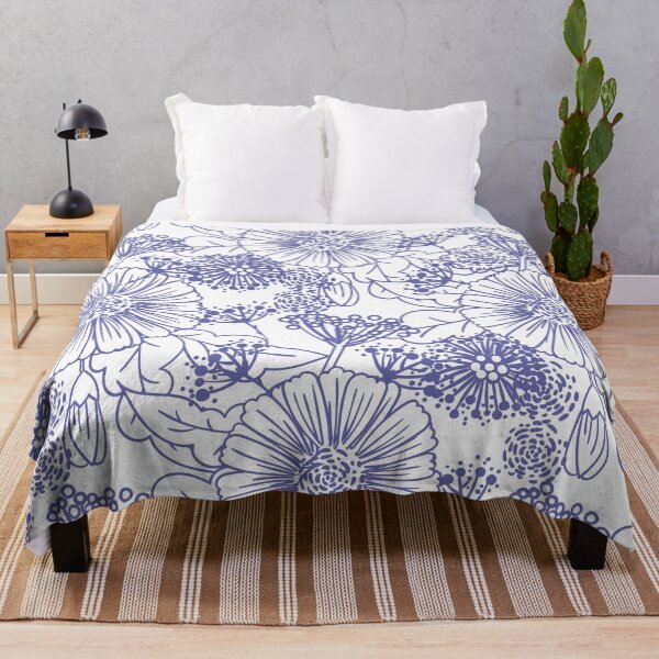 Item preview, Periwinkle and White Hand Drawn Floral Pattern - Pantone 2022 Color of the Year Very Peri 17-3938 designed and sold by ColorOfTheYears.