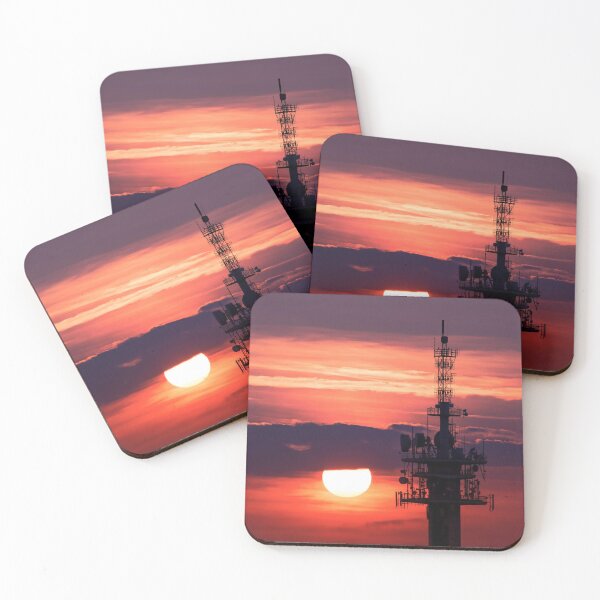 Item preview, Steel tower with antennas with the beautiful red sunset as a background designed and sold by aquapixel.