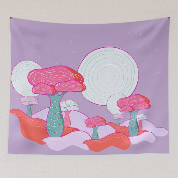 Item preview, Kawaii anime space trees | Red and lavender purple designed and sold by Lena Morf.
