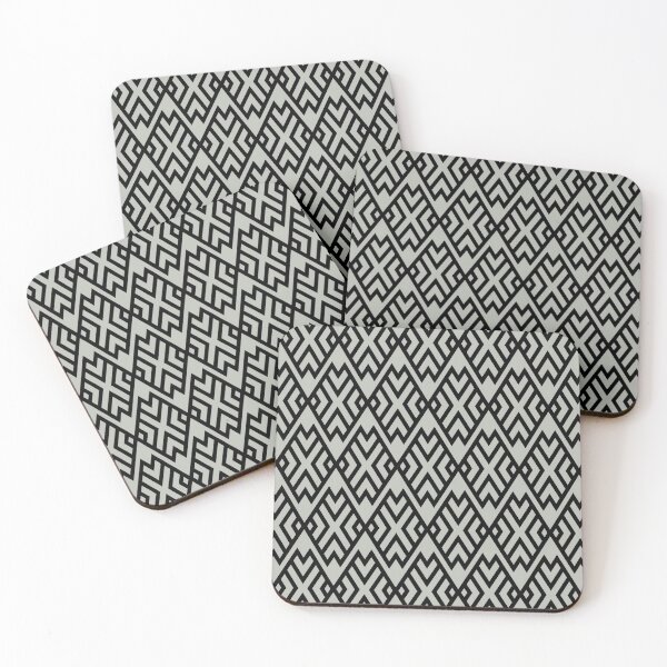 Item preview, Black and Gray Green Shape Tile Pattern - Pratt and Lamberts 2022 Color of the Year Gray Mist 419B designed and sold by ColorOfTheYears.