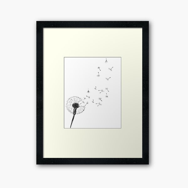 Black and white print dandelion print scandinavian minimalist decor  wall art black dandelion abstract wall art nordic design dandelion Framed Art Print