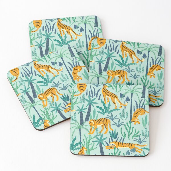 Item preview, Exotic jungle with art deco style tigers tropical vibe leafy pattern designed and sold by PG Illustration.