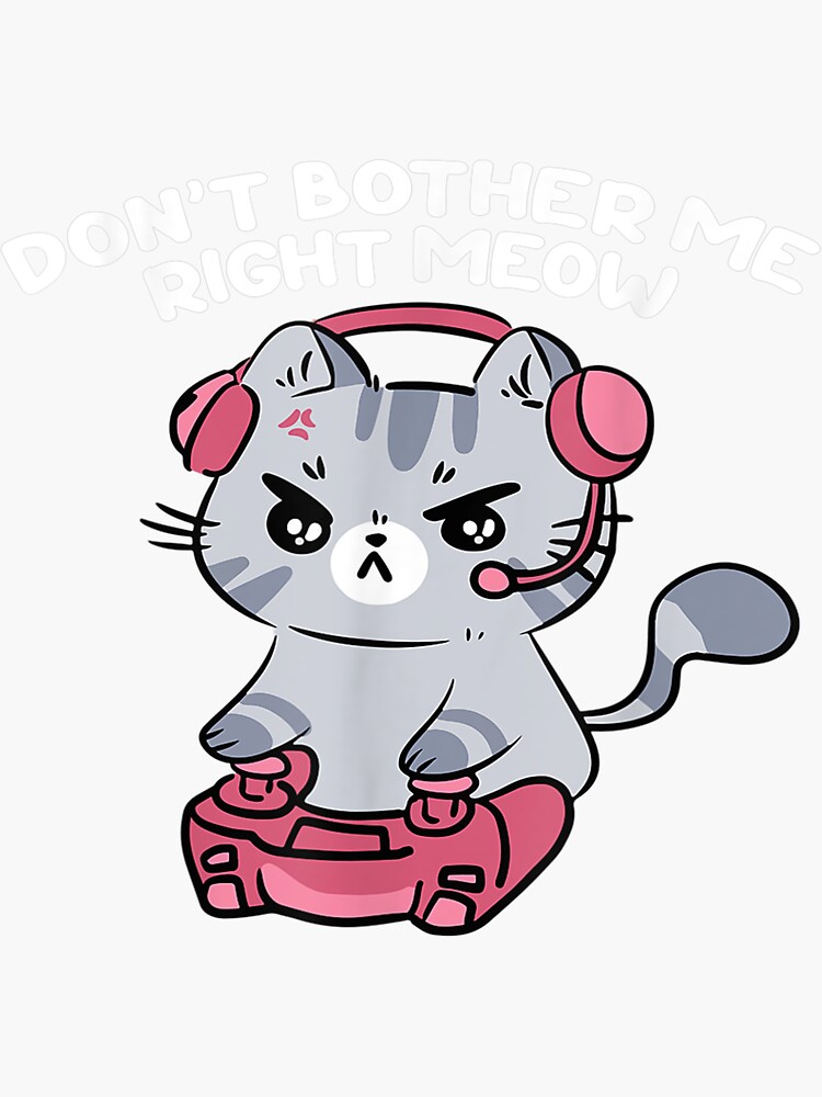 "Kawaii Retro Gamer Cute Chibi Pink Pastel Cat TShirt" Sticker by