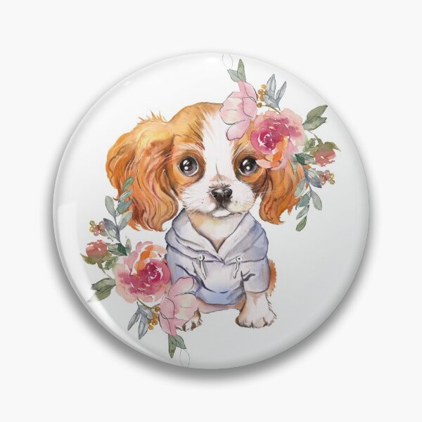 Item preview, Cute Cavalier King Charles Spaniel Puppy with Flowers designed and sold by adriana-holmes.