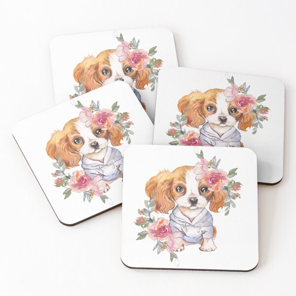 Item preview, Cute Cavalier King Charles Spaniel Puppy with Flowers designed and sold by adriana-holmes.