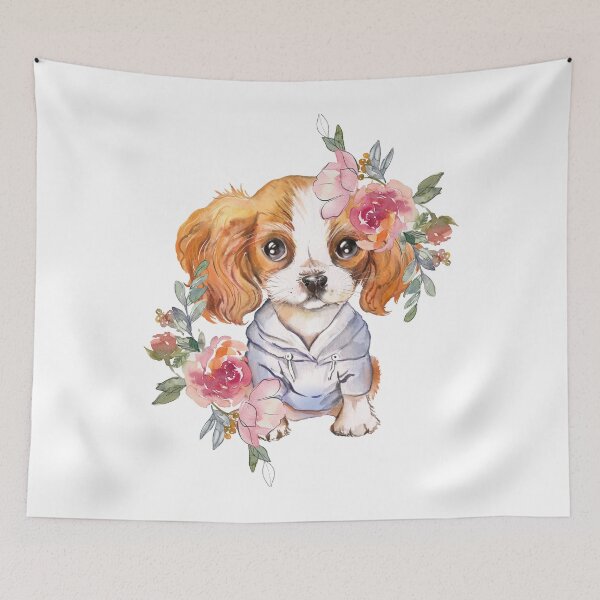 Item preview, Cute Cavalier King Charles Spaniel Puppy with Flowers designed and sold by adriana-holmes.