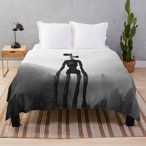 Siren head in pine forest mountain black backpack Throw Blanket