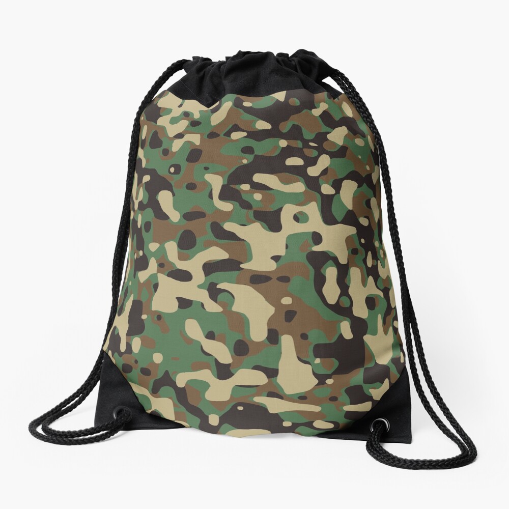 "Woodland Camouflage Pattern" Drawstring Bag for Sale by limitlezz