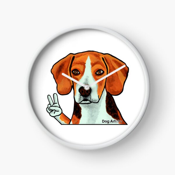 Beagle doing the Peace Sign Painting Design Clock