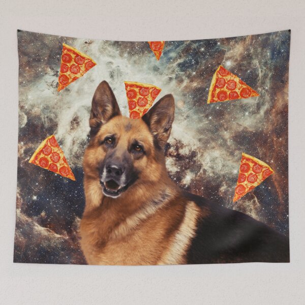 Item preview, German shepherd dog in flying pizza space, Collage Art, Surrealism designed and sold by avit1.
