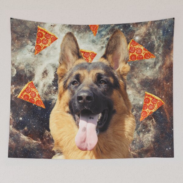 Item preview, German shepherd dog in flying pizza space, Collage Art, Surrealism designed and sold by avit1.