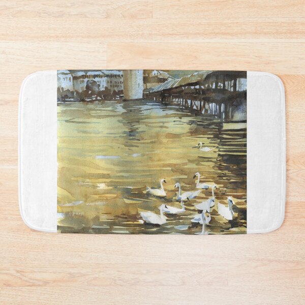 Item preview,  Swan artwork Lucerne Chapel Bridge artwork Switzerland painting designed and sold by rfoxphoto.