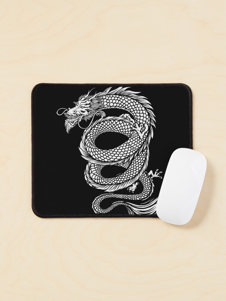 Tapis de souris for Sale avec l'œuvre « Style de tatouage de dragon japonais  blanc » de l'artiste EddieBalevo