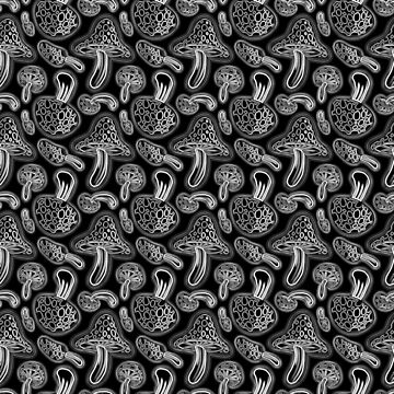 Artwork thumbnail, Monochrome Mushroom Multidirectional Pattern by patternedprints
