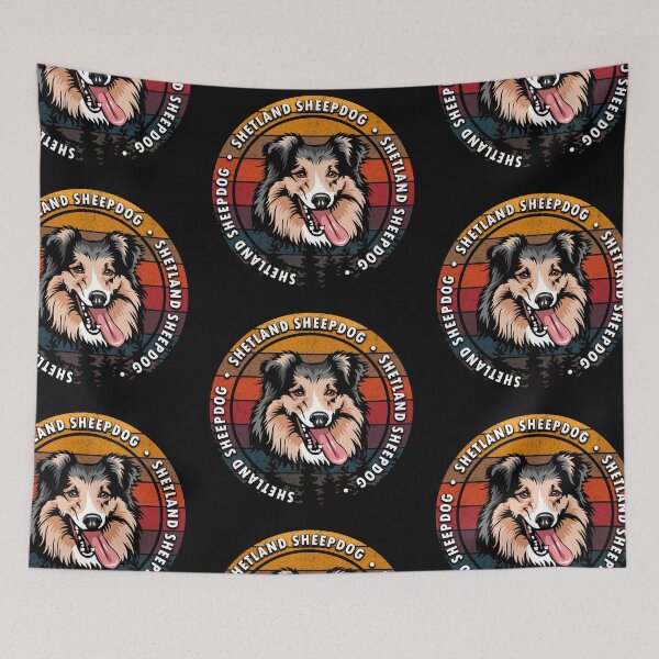 Item preview, Shetland Sheepdog distressed sunset retro dog face design designed and sold by SamRVstore.