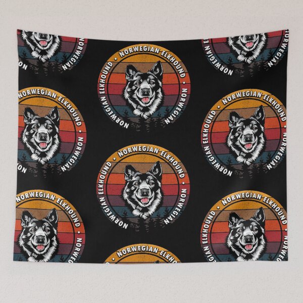 Item preview, Norwegian Elkhound distressed sunset retro dog face design designed and sold by SamRVstore.