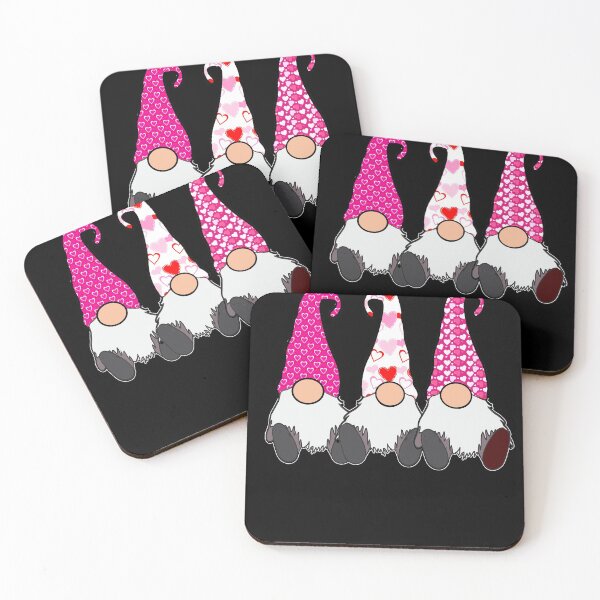 Item preview, 3 Valentines Pink Gnomes Red Pink Hats Hearts, Swedish Tomte Cute Elves designed and sold by funnytshirtemp.