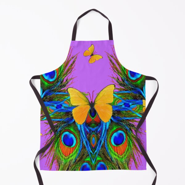 Item preview, YELLOW BUTTERFLIES BLUE PEACOCK FEATHERS LILAC ART designed and sold by sharlesart.