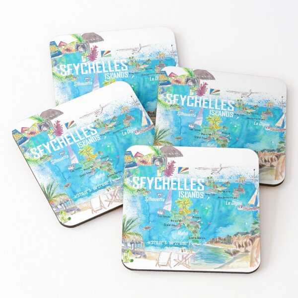 Item preview, Seychelles Islands Illustrated Travel Map with Tourist Highlights designed and sold by artshop77.