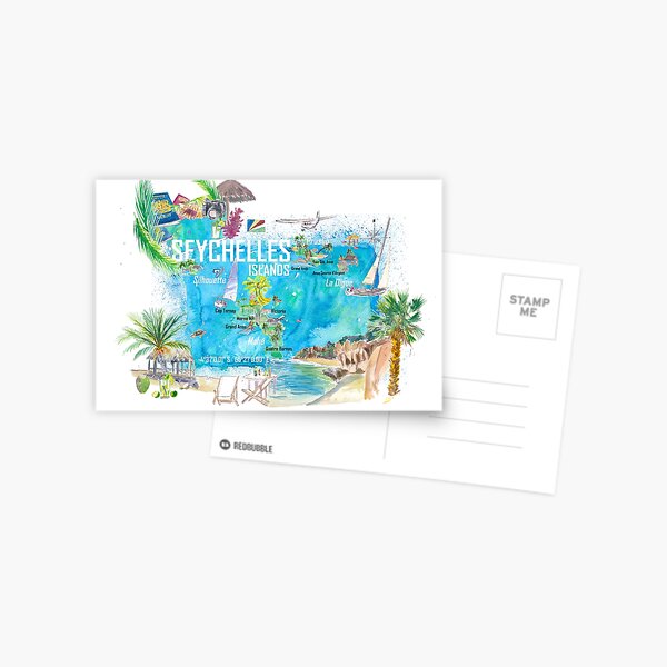 Item preview, Seychelles Islands Illustrated Travel Map with Tourist Highlights designed and sold by artshop77.