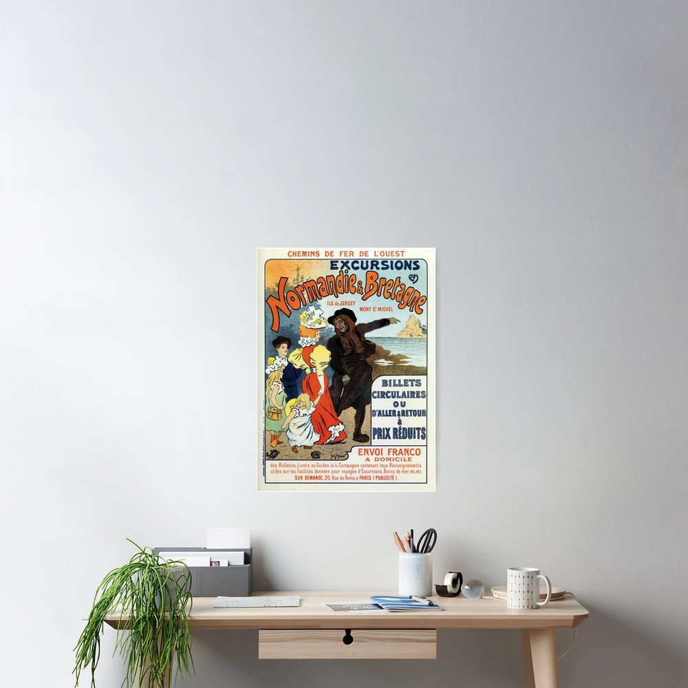 Affiche Ancienne Chemin De Fer De L'Ouest - Excursions Normandie Bretagne Jersey Et Mont Saint-Michel