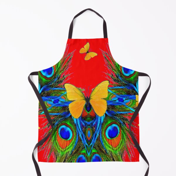 Item preview, YELLOW BUTTERFLIES BLUE PEACOCK FEATHERS RED ART designed and sold by sharlesart.