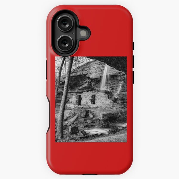 Item preview, Moonshiners Cave And Double Falls In Black and White - Devils Den State Park Graphic  designed and sold by MadisnFoundry.
