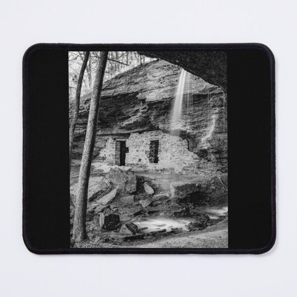 Item preview, Moonshiners Cave And Double Falls In Black and White - Devils Den State Park Graphic  designed and sold by MadisnFoundry.