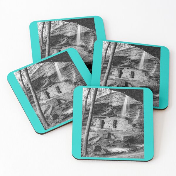 Item preview, Moonshiners Cave And Double Falls In Black and White - Devils Den State Park Graphic  designed and sold by MadisnFoundry.