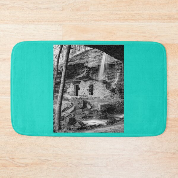 Item preview, Moonshiners Cave And Double Falls In Black and White - Devils Den State Park Graphic  designed and sold by MadisnFoundry.