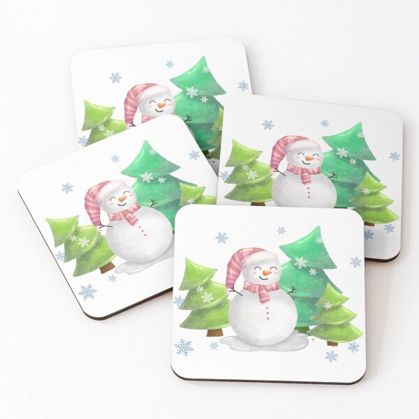 Item preview, Snowman with pine trees designed and sold by RaspberryParty.