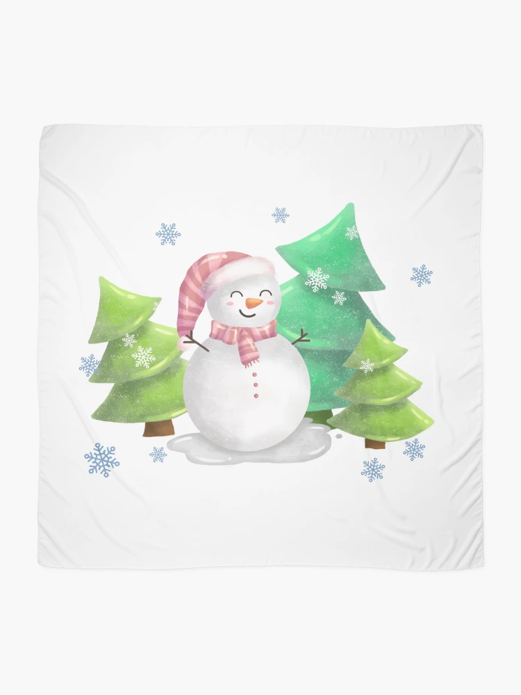 Thumbnail 2 of 3, Scarf, Snowman with pine trees designed and sold by RaspberryParty.